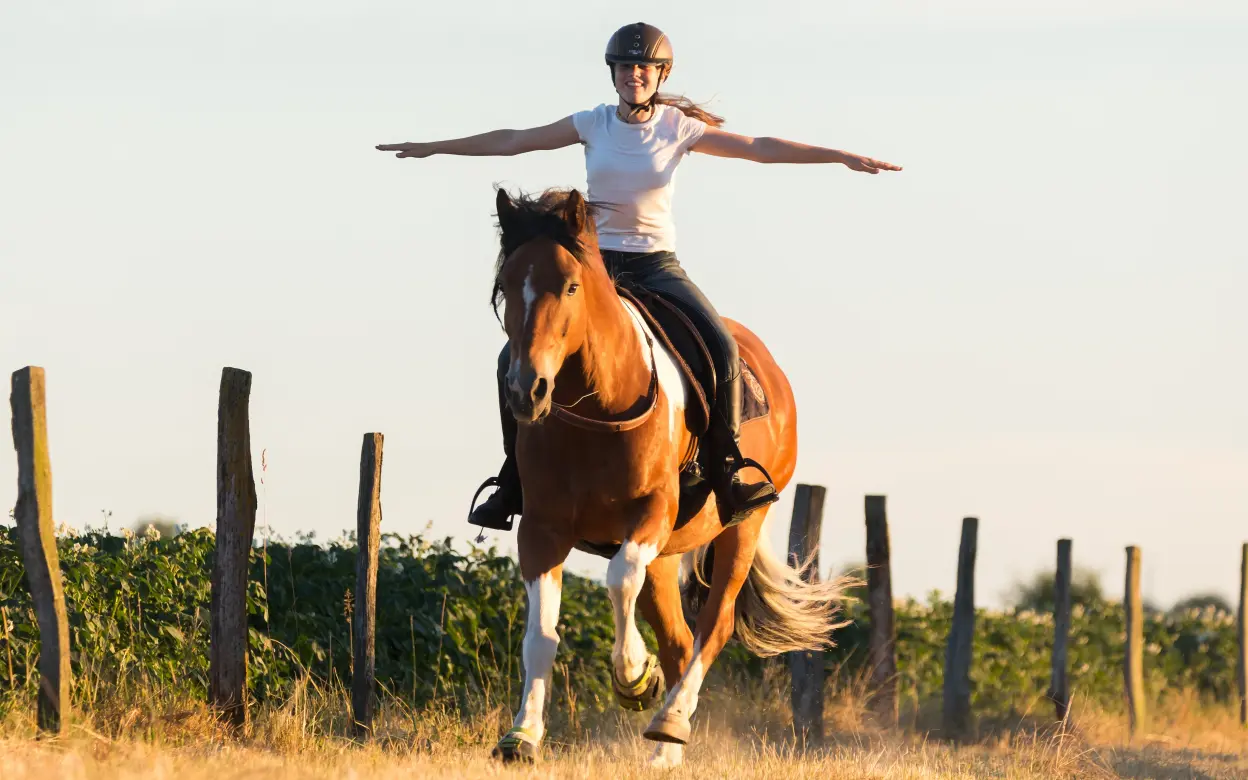 Reiterin galoppiert freihändig