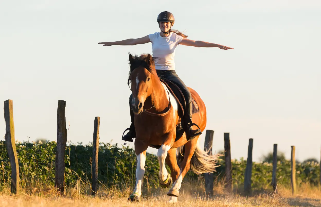 Reiterin galoppiert freihändig