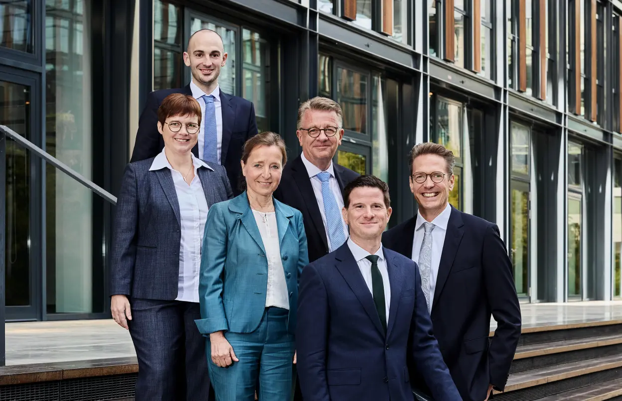 Mitglieder des DEVK-Vorstands: Manuela Moog, Dr. Fabian Pütz, Annette Hetzenegger, Dietmar Scheel, Dr. Michael Zons, Michael Knaup, v. l. n. r.