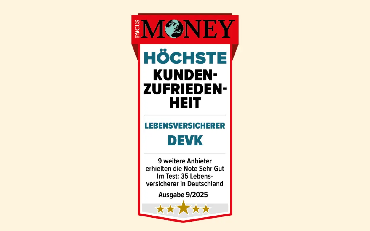 Siegel von Focus Money: DEVK für höchste Kundenzufriedenheit als Lebensversicherer ausgezeichnet