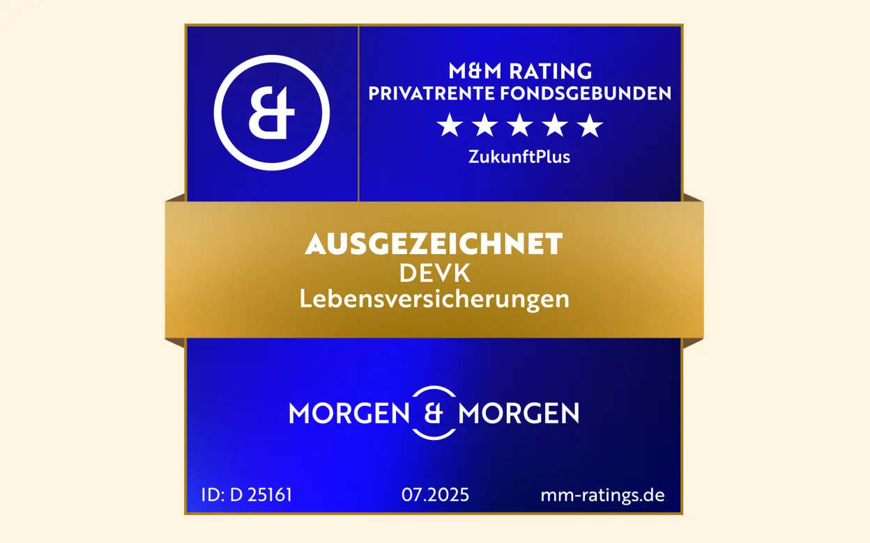 Siegel von Morgen & Morgen zeichnet die DEVK-Rente ZukunftPlus mit 5 Sternen aus