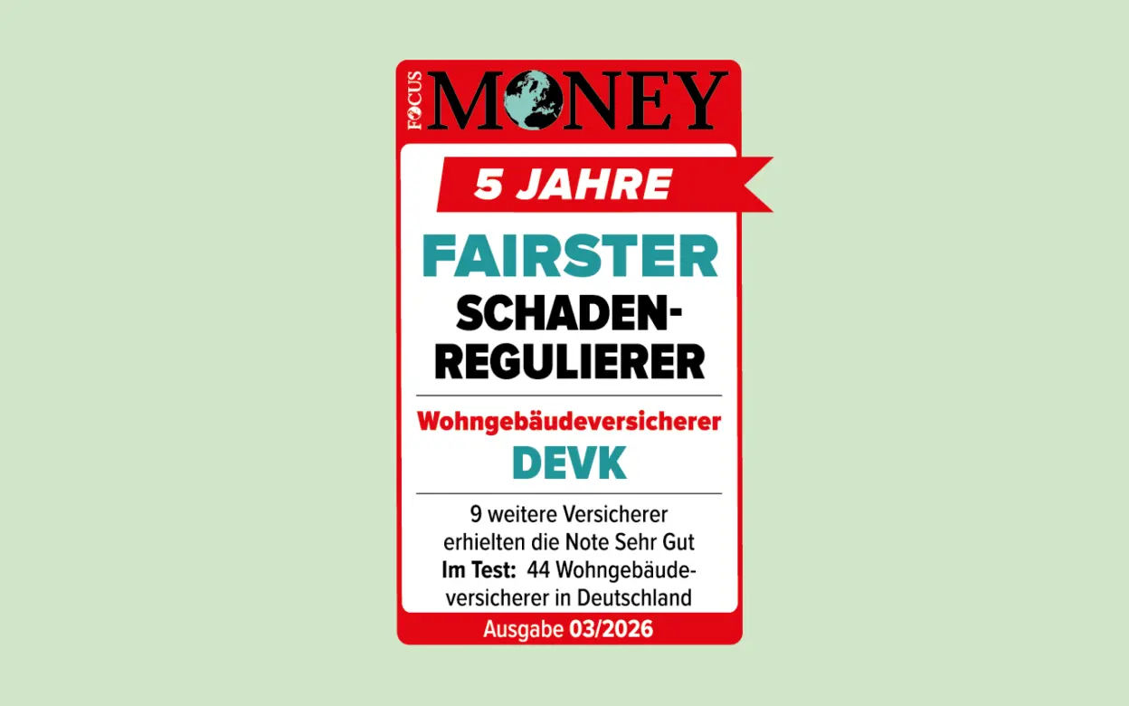 Siegel von Focus Money: DEVK für fairste Schadenregulierung als Wohngebäudeversicherer ausgezeichnet