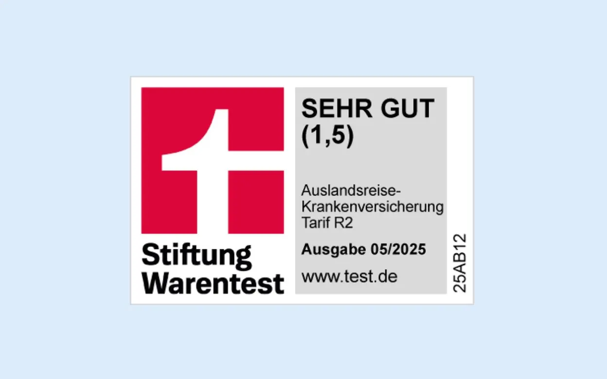 Siegel der Stiftung Warentest: DEVK-Auslandreisekrankenversicherung mit sehr gut bewertet | © Stiftung Warentest Siegel der Stiftung Warentest: DEVK-Auslandreisekrankenversicherung mit sehr gut bewertet