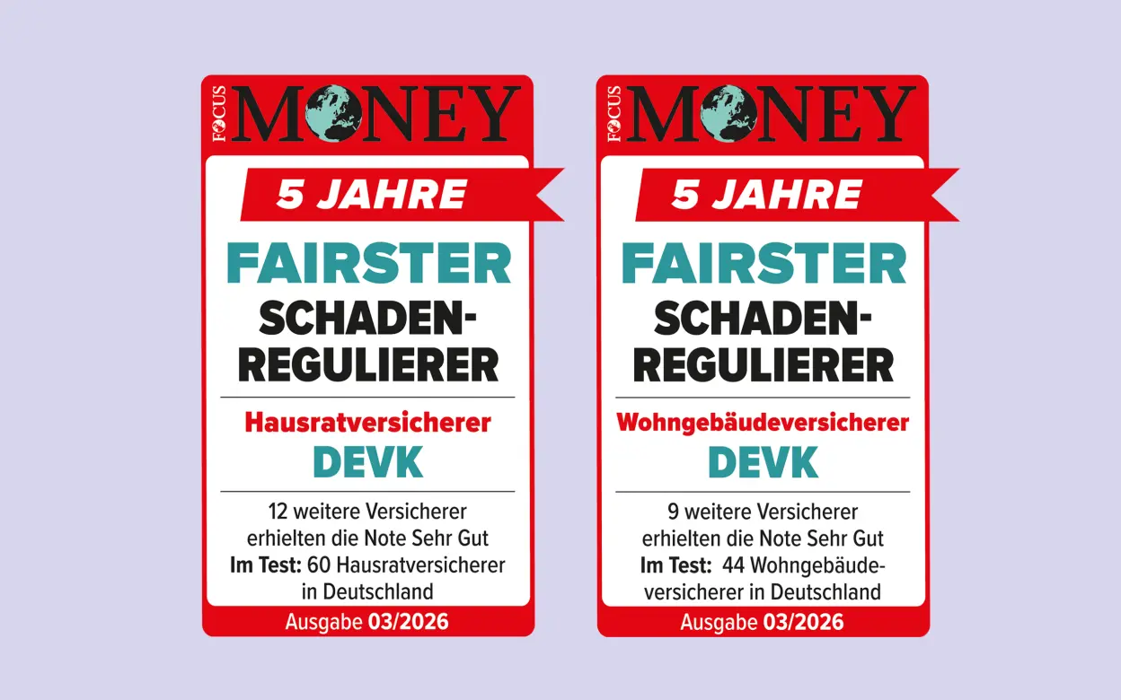 DEVK wurde von Focus Money für fairste Schadenregulierung als Hausrat- und Wohngebäudeversicherer ausgezeichnet