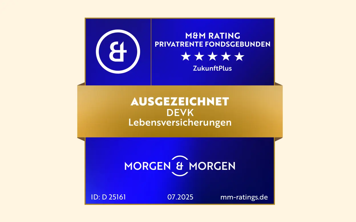 Siegel von Morgen & Morgen zeichnet die DEVK-Rente ZukunftPlus mit 5 Sternen aus