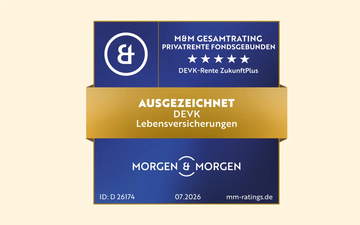 Siegel von Morgen & Morgen zeichnet die DEVK-Rente ZukunftPlus mit 5 Sternen aus