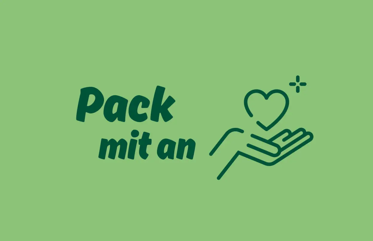 Logo der DEVK-Spendeninitiative „Pack mit an“