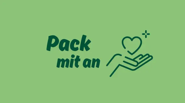 Logo der DEVK-Spendeninitiative „Pack mit an“